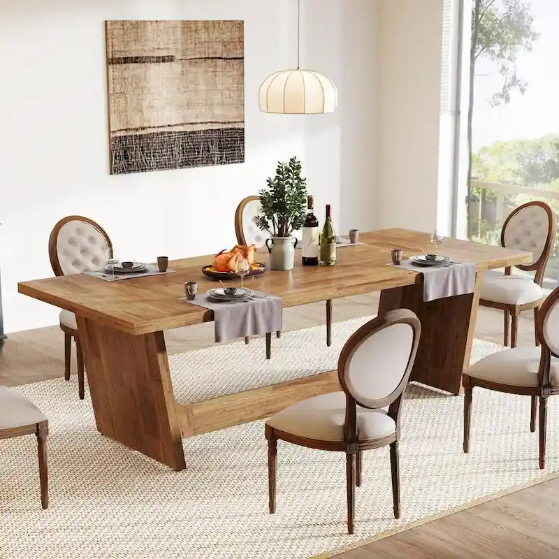 Mesa de comedor estilo granja de 71 pulgadas para 6-8 personas con pedestal macizo