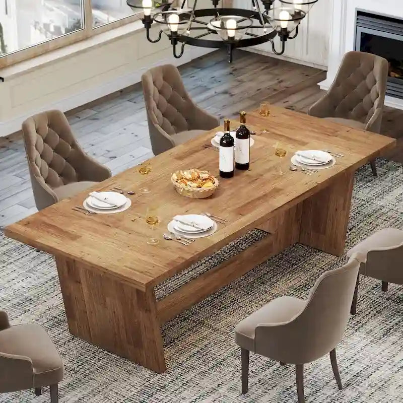 Mesa de comedor estilo granja de 71 pulgadas para 6-8 personas con pedestal macizo