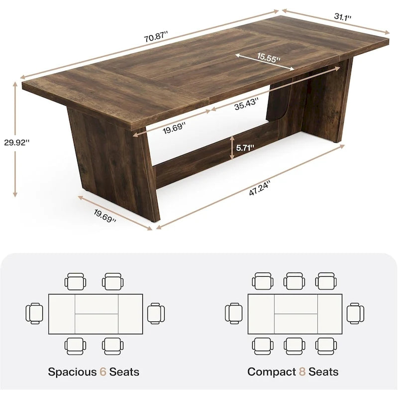 Mesa de comedor estilo granja de 71 pulgadas para 6-8 personas con pedestal macizo