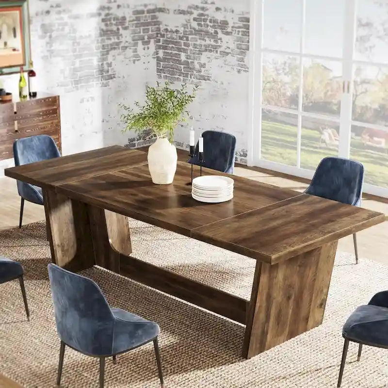 Mesa de comedor estilo granja de 71 pulgadas para 6-8 personas con pedestal macizo