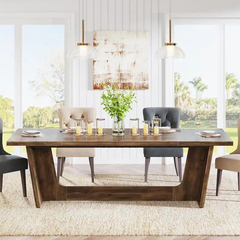 Mesa de comedor estilo granja de 71 pulgadas para 6-8 personas con pedestal macizo