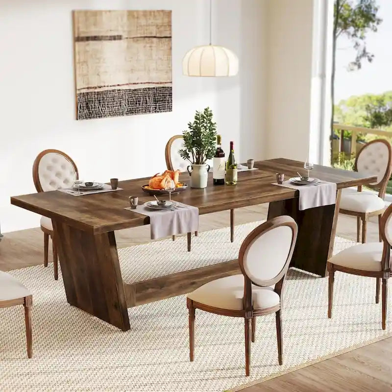 Mesa de comedor estilo granja de 71 pulgadas para 6-8 personas con pedestal macizo