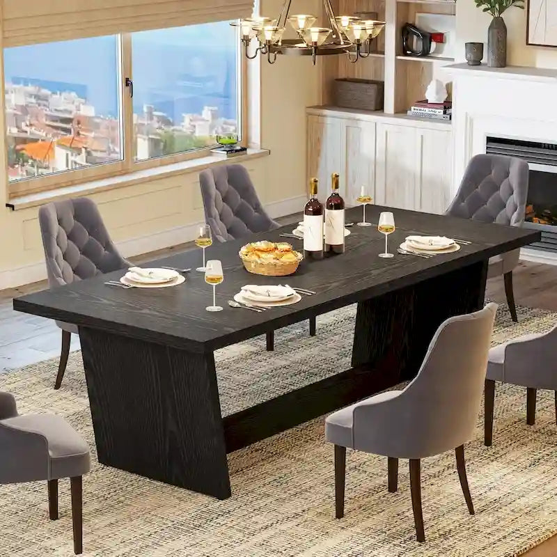 Mesa de comedor estilo granja de 71 pulgadas para 6-8 personas con pedestal macizo