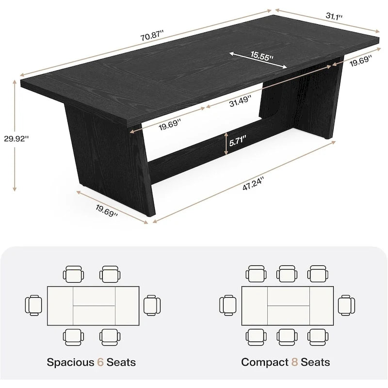 Mesa de comedor estilo granja de 71 pulgadas para 6-8 personas con pedestal macizo