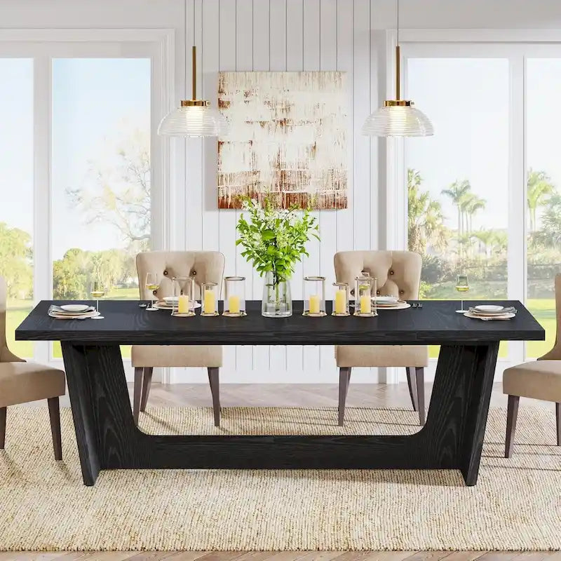 Mesa de comedor estilo granja de 71 pulgadas para 6-8 personas con pedestal macizo