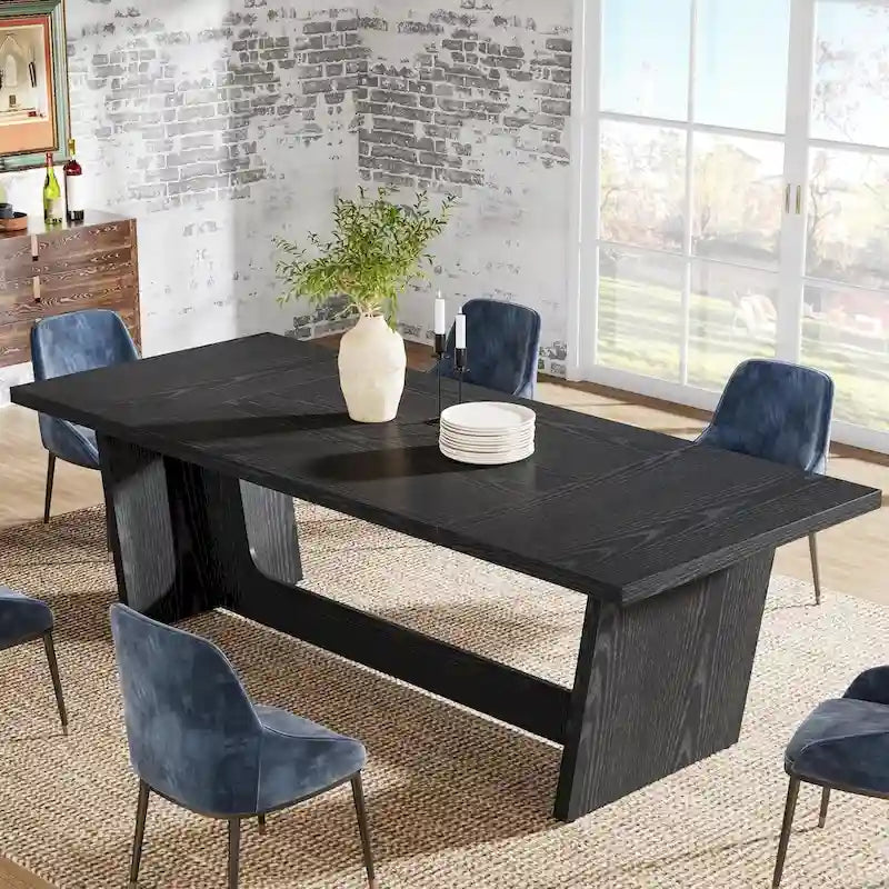 Mesa de comedor estilo granja de 71 pulgadas para 6-8 personas con pedestal macizo