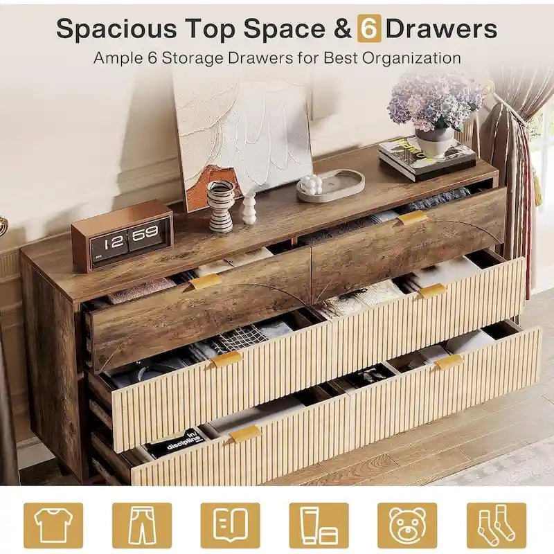 Kommode mit 55 Zoll Breite fürs Schlafzimmer, grüner langer Doppelschrank aus Holz mit Organizer