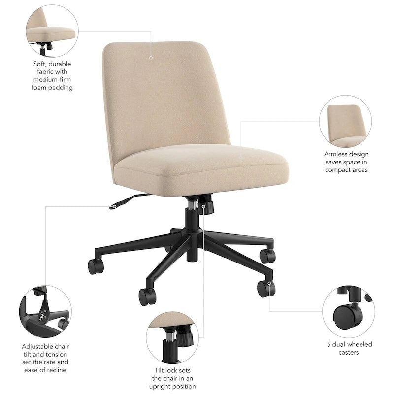 Mid Back Armless Office Chair with Wheels