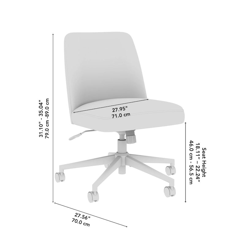 Bürostuhl mit mittelhoher Rückenlehne, ohne Armlehnen und mit Rollen