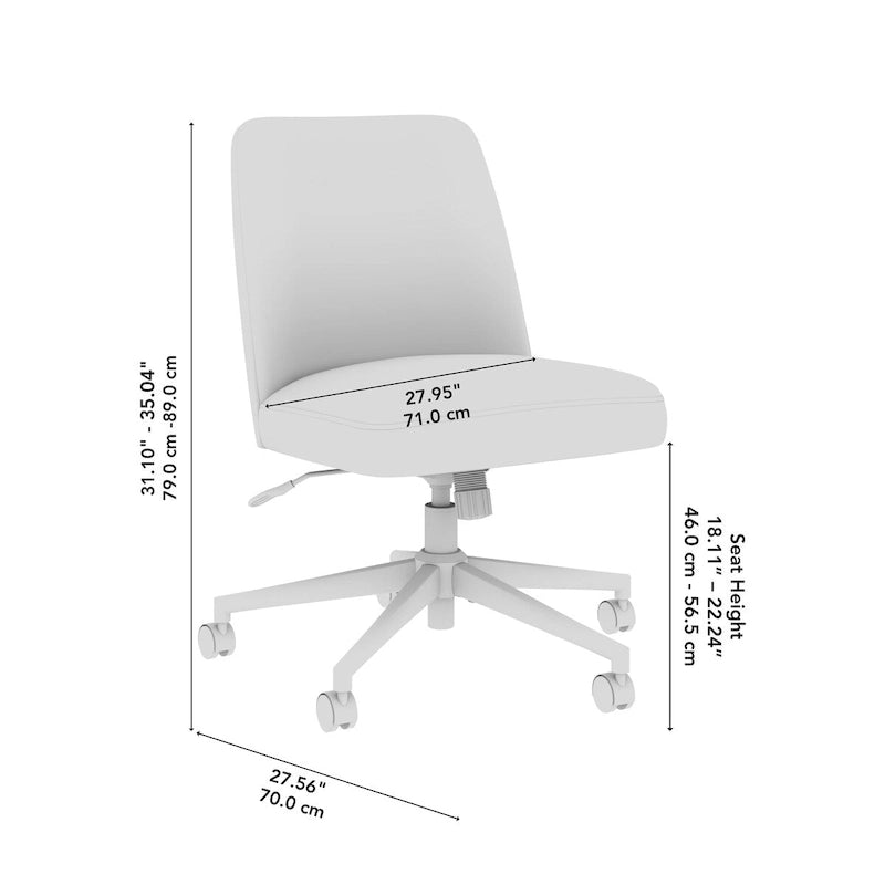 Bürostuhl mit mittelhoher Rückenlehne, ohne Armlehnen und mit Rollen