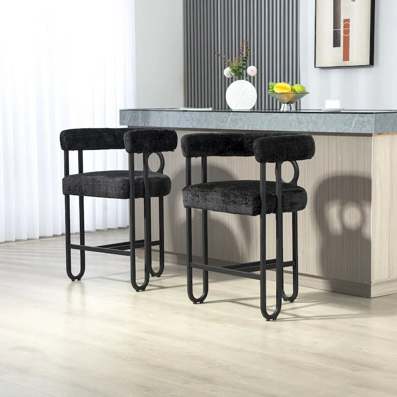 Chenille/Leather Upholstered Contemporary Designed Bar Stools With Footrestset of 2