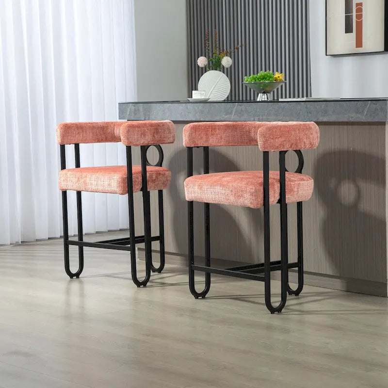 Chenille/Leather Upholstered Contemporary Designed Bar Stools With Footrestset of 2