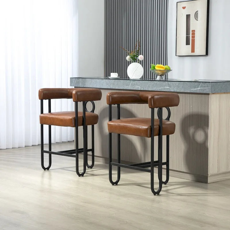 Chenille/Leather Upholstered Contemporary Designed Bar Stools With Footrestset of 2