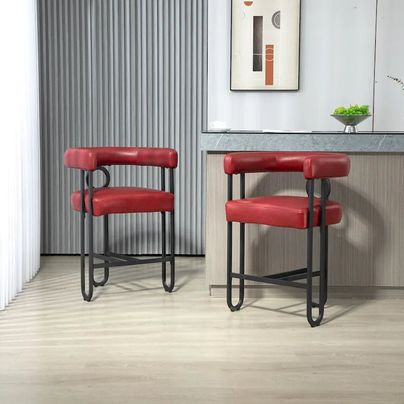 Chenille/Leather Upholstered Contemporary Designed Bar Stools With Footrestset of 2
