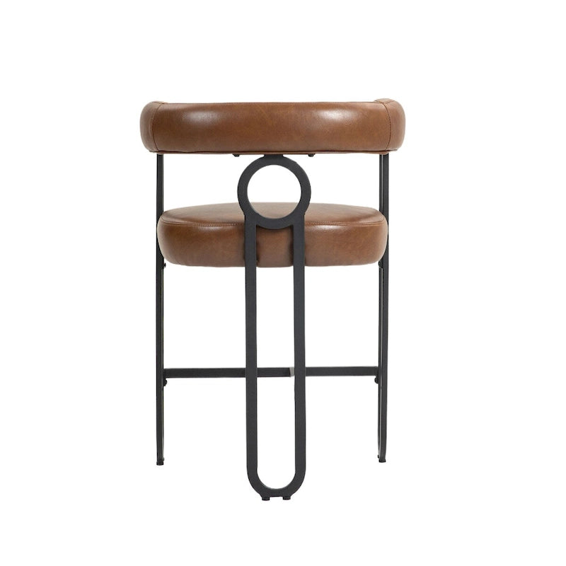 Taburetes de bar contemporáneos tapizados en chenilla y cuero, con reposapiés, juego de 2