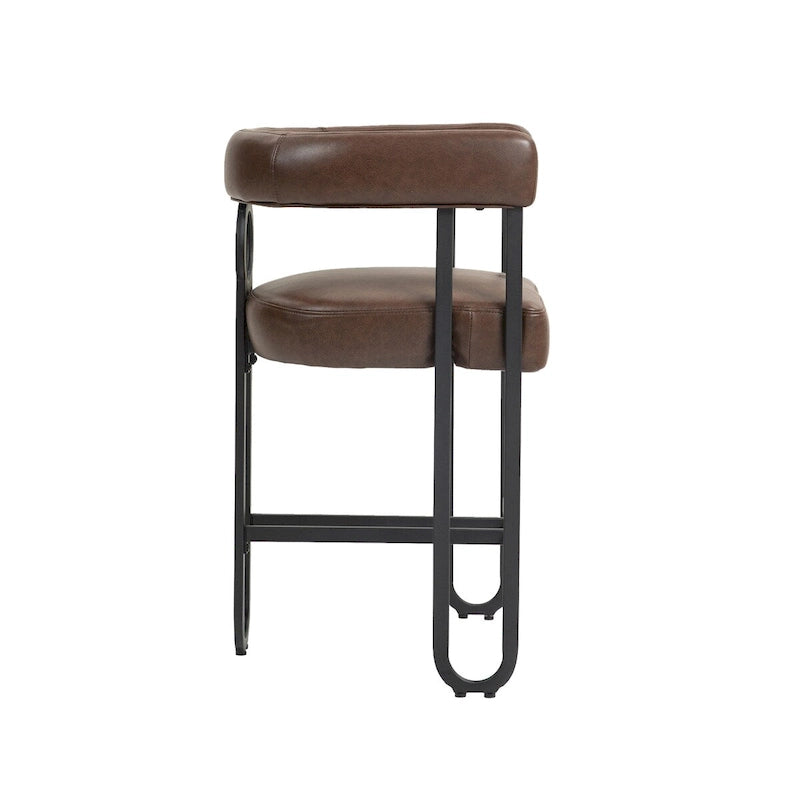 Taburetes de bar contemporáneos tapizados en chenilla y cuero, con reposapiés, juego de 2