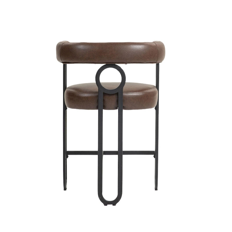 Taburetes de bar contemporáneos tapizados en chenilla y cuero, con reposapiés, juego de 2
